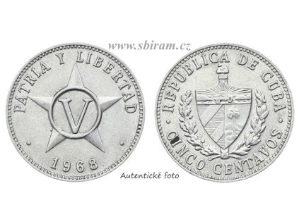 Kuba, mince 5 Centavos, 1968...viz autentické foto