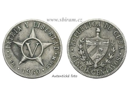 Kuba, mince 5 Centavos, 1960...viz autentické foto