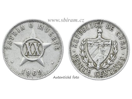 Kuba, mince 20 Centavos, 1969...viz autentické foto