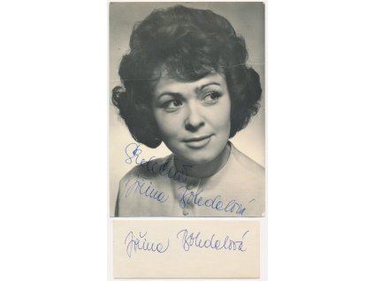 Bohdalová Jiřina (1931), česká herečka, pohlednice s vl. podpisem a kartička s vl. podpisem