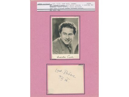 Pešek Ladislav (1906-1986), český herec, sběratelský list s vl. podpisem
