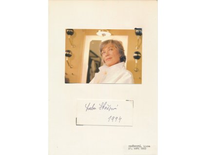 Skořepová Luba (1923-2016), česká herečka, sběratelský list s vl. podpisem
