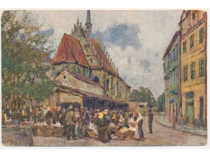 44 - Pardubice, oživené tržiště před chrámem sv. Bartoloměje, cca 1931