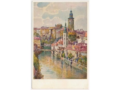 13 - Český Krumlov, pohled na město, zámek, cca 1920