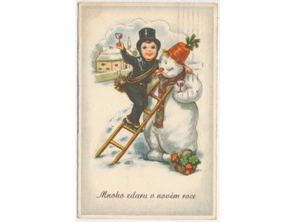 Novoroční přání, Kominík a sněhulák, cca 1945