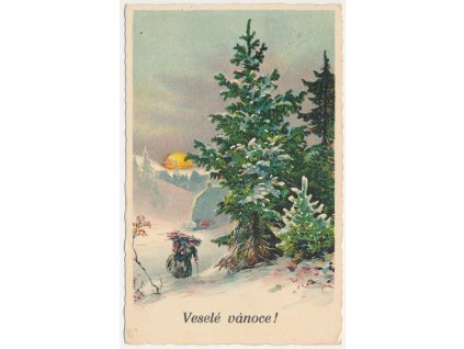 Veselé Vánoce!, oživená zasněžená krajina, cca 1939