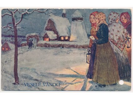 Veselé Vánoce, dopisnice ve prospěch českých škol ve Vídni, cca 1912