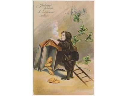 Srdečné přání k Novému roku s kominíčkem, cca 1912