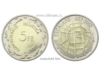 Švýcarsko, pamětní mince 5 Franků, 2002...viz autentické foto