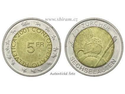 Švýcarsko, pamětní mince 5 Franků, 2001...viz autentické foto