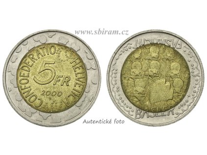 Švýcarsko, pamětní mince 5 Franků, 2000...viz autentické foto