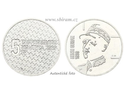 Švýcarsko, pamětní mince 5 Franků, 1989...viz autentické foto