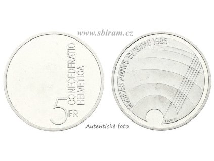 Švýcarsko, pamětní mince 5 Franků, 1985...viz autentické foto