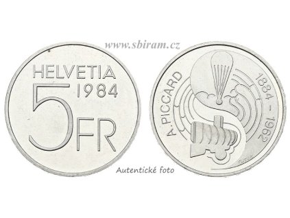 Švýcarsko, pamětní mince 5 Franků, 1984...viz autentické foto