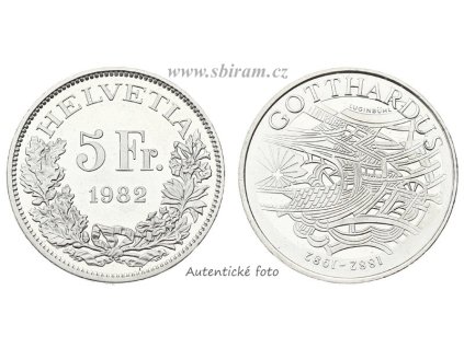 Švýcarsko, pamětní mince 5 Franků, 1982...viz autentické foto