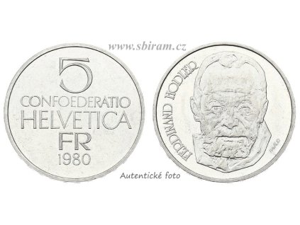 Švýcarsko, pamětní mince 5 Franků, 1980...viz autentické foto