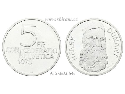 Švýcarsko, pamětní mince 5 Franků, 1978...viz autentické foto