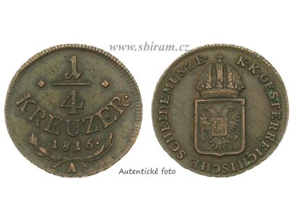 Rakousko - Uhersko, mince 1/4 Kreuzer, 1816 A...viz autentické foto