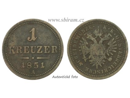Rakousko - Uhersko, mince 1 Kreuzer, 1851 A...viz autentické foto