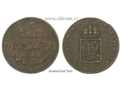 Rakousko - Uhersko, mince 1 Kreuzer, 1816 B...viz autentické foto