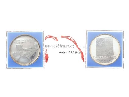 ČSFR, mince 500 Koruna 1993 - 100. výročí prvního tenisového klubu, 0/0