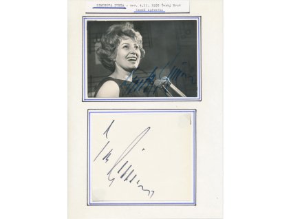 Simonová Yvetta (1928), česká zpěvačka, sběratelský list s vl. podpisem