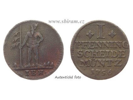 Braunschweig-Wolfenbüttel, mince 1 Fenik, 1756...viz autentické foto