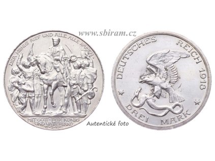 Prusko, Wilhelm II., Ag (stříbrná) mince 3 Marka, 1913 A...viz autentické foto