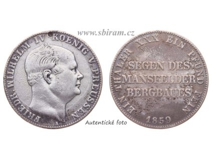 Prusko, Wilhelm IV., Ag (stříbrná) mince 1 Tolar spolkový, 1859...viz autentické foto