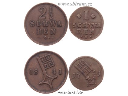 Svobodné město Brémy, mince 1 + 2 1/2 Schwaren, 1741/1841...viz autentické foto