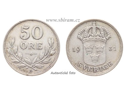 Švédsko, Ag (stříbrná) mince 50 Öre, 1931...viz autentické foto