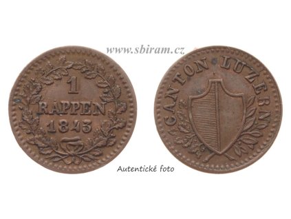 Švýcarsko, mince 1 Rappen, 1843...viz autentické foto