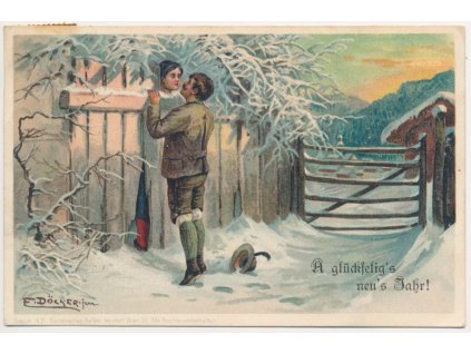 Novoroční přání, A glückselig's neu's Jahr, Zamilovaný pár, cca 1904