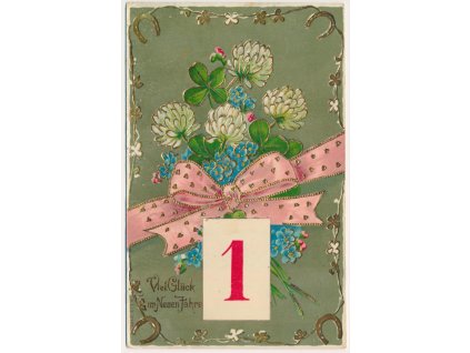 Novoroční reliéfní koláž, Viel Glück im Neuen Jahre, 1908, lom v růžku