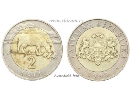 Lotyšsko, mince 2 Lati, 1999...viz autentické foto