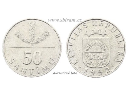 Lotyšsko, mince 50 Santimu, 1992...viz autentické foto