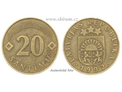 Lotyšsko, mince 20 Santimu, 1992...viz autentické foto
