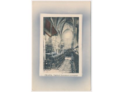 49 - Praha, okénková koláž, Vnitřek staronové synagogy, cca 1915