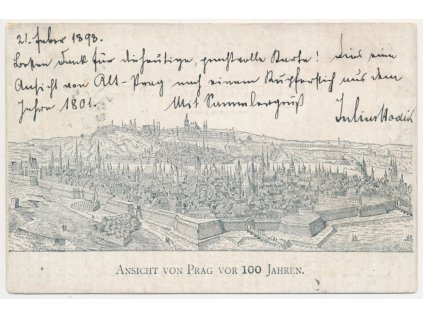 49 - Praha, Pohled na město před 100 lety, prošlá poštou 1898