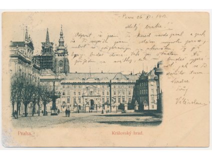 49 - Praha, koláž, Oživená partie před "Královským hradem", cca 1900