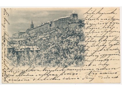 49 - Praha, Pohled na zasněžené Hradčany, cca 1899