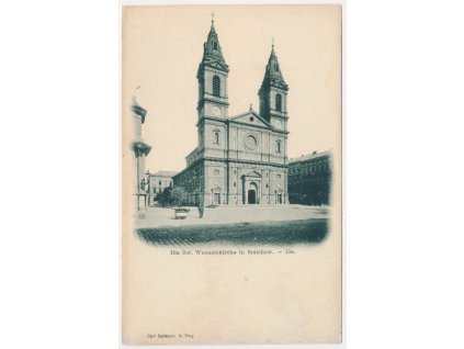 49 - Praha, Smíchov, Kostel sv. Václava, oživená partie s pojízdným stánkem, 1900