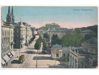 Rakousko, Salcburk, Westbahnhofstrasse, Nádražní ulice, tramvaj..., 1913