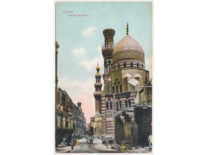 Egypt, Káhira, Mosquée El-Ahmar, Mešita, oživená ulice, cca 1930