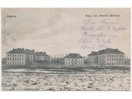 Maďarsko, Sopron (Šoproň), Magy. kir. honvéd laktanya, Kasárna, 1916