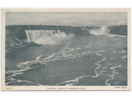 USA, Kanada, Niagara Falls, celkový pohled na vodopády, 1937