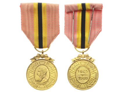 Belgie, Pamětní medaile na vládu krále Leopolda II., 1865-1909, stuha, stav 1/1/1