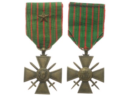 Francie, AE medaile Válečný kříž 1914/1918 s meči, bronz, stuha s jednou hvězdou, stav 1/1/1