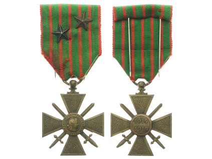 Francie, AE medaile Válečný kříž 1914/1918 s meči, bronz, stuha se dvěma hvězdami, stav 1/1/1