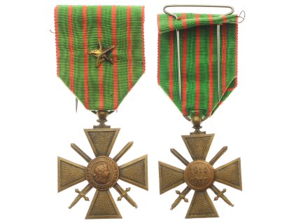 Francie, AE medaile Válečný kříž 1914/1918 s meči, bronz, stuha s jednou hvězdou, stav 1/1/1